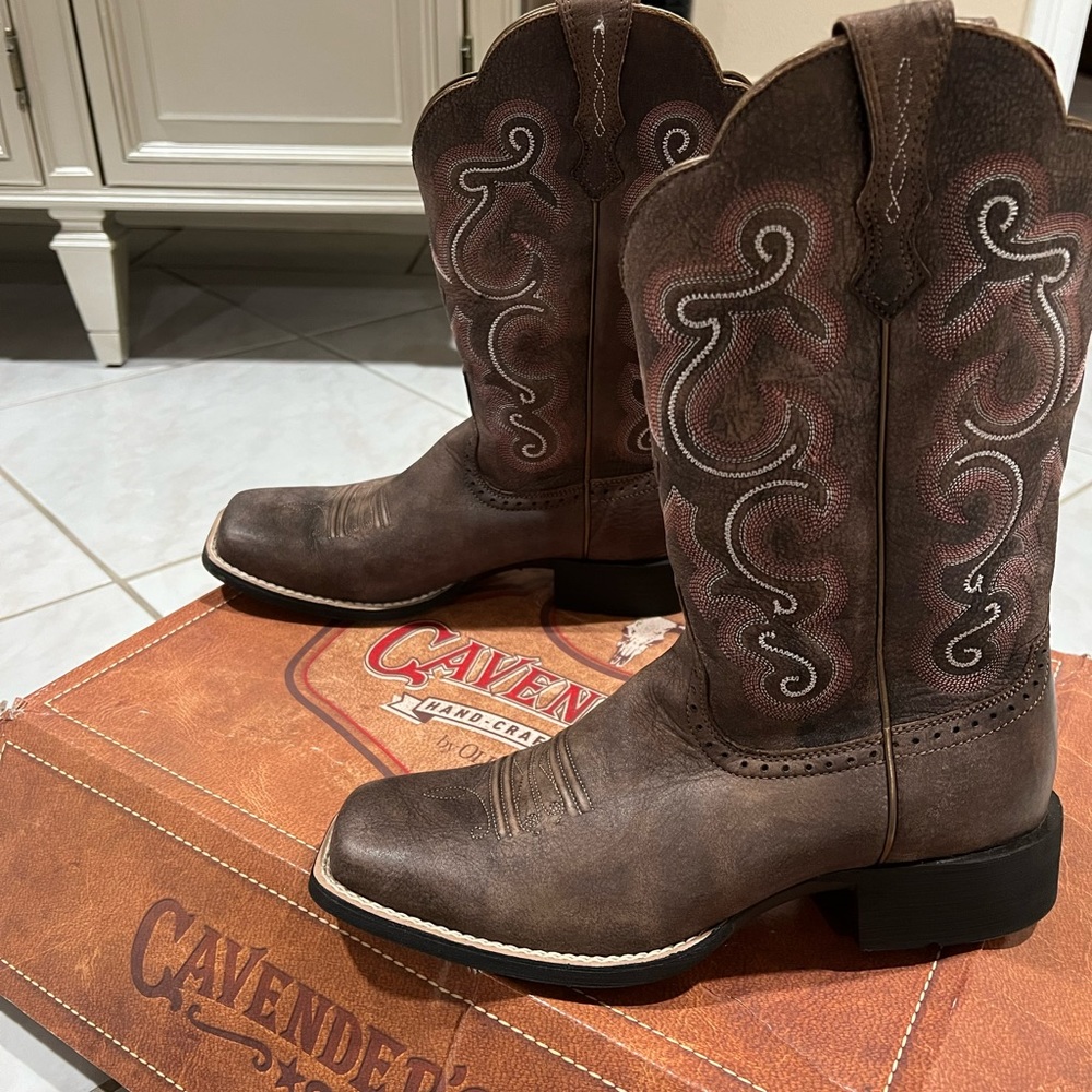 Ariat ladies quickdraw cowboy boots size 9 brown square toe cowgirl western boot